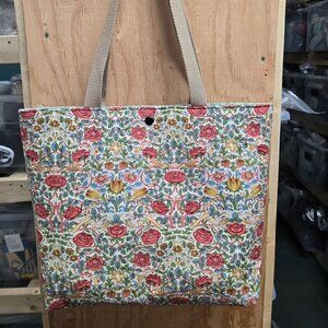 Crafty & Posh Beige Floral Bird Print Quilted Handmade Shoulder Tote Bag